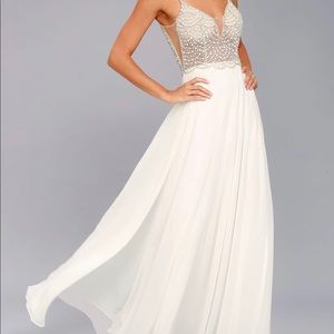 NWT Lulus True Love White Beaded Maxi Dress